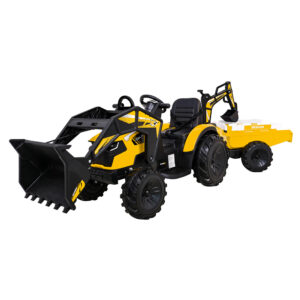 Wielki Traktor-Koparka 24V z Przyczepką 720-T  Żółty – 2x200W, Koła EVA, Pilot, Panel MP3, LED (Kopia)