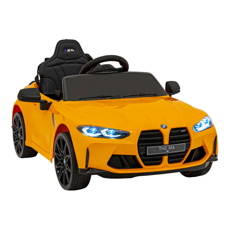 Elektryczne BMW M4 12V Zółty – Auto dla Dzieci z Pilotem, Kołami EVA i Muzyką