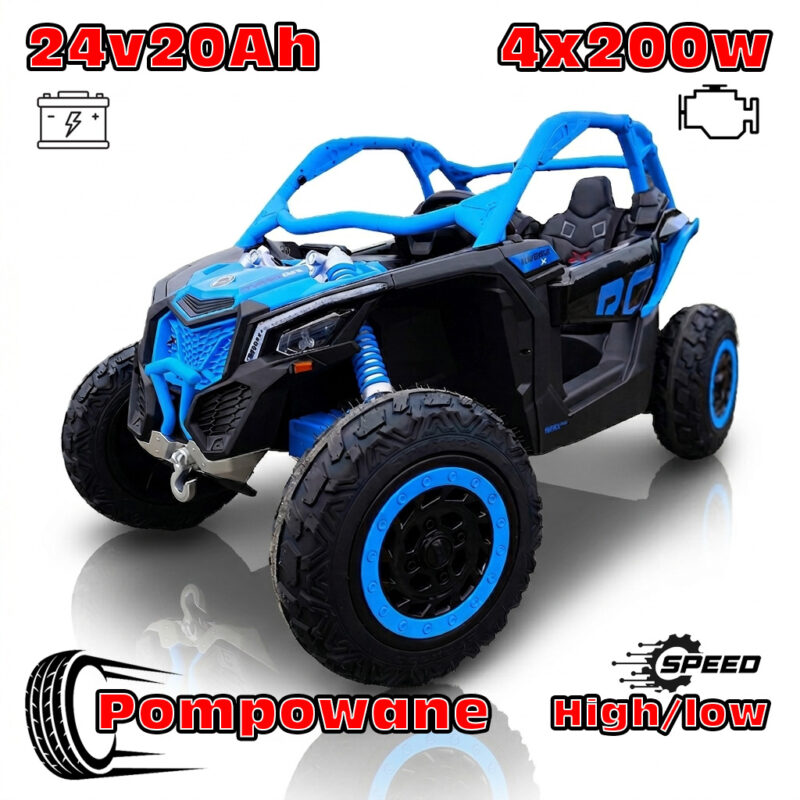 Buggy Maverick Turbo RR Ultimate Niebieski – Pompowane Koła, 24V20ah, 4x200W, 2 tryby jazdy