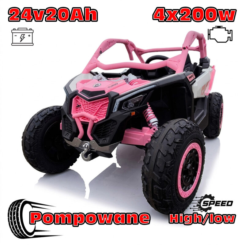 Buggy Maverick Turbo RR Ultimate Różowy – Pompowane Koła, 24V20ah, 4x200W, 2 tryby jazdy