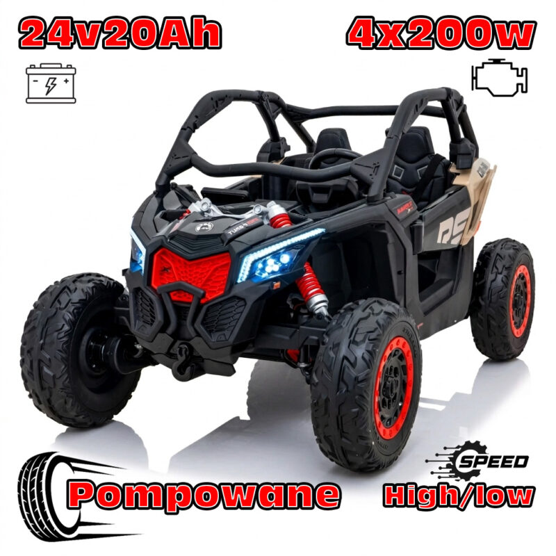 Buggy Maverick Turbo RR Ultimate Czarny – Pompowane Koła, 24V20ah, 4x200W, 2 tryby jazdy