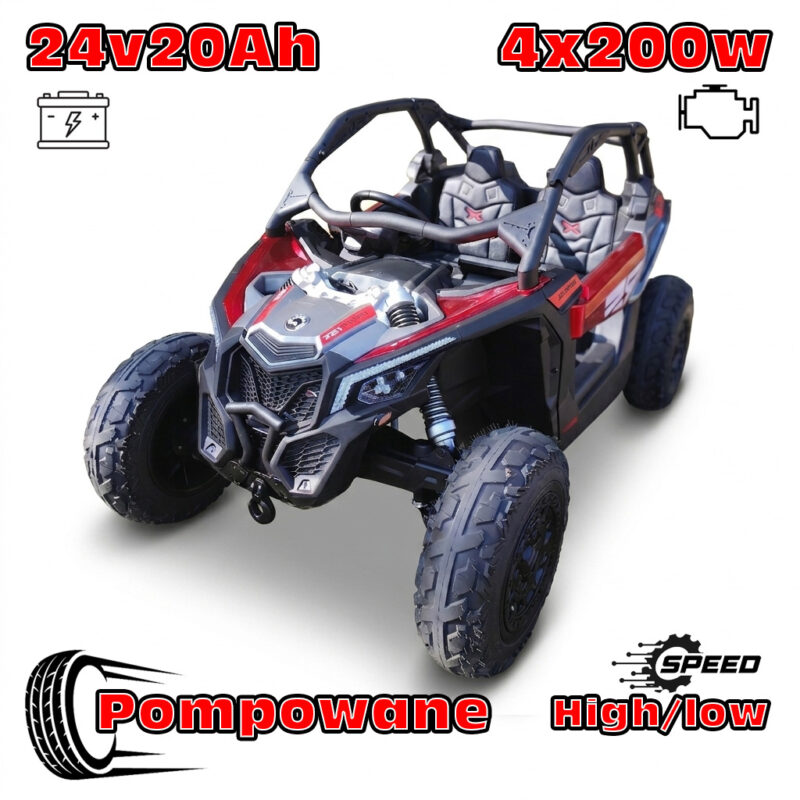 Buggy Maverick Turbo RR Ultimate Czerwony Lakier – Pompowane Koła, 24V20ah, 4x200W, 2 tryby jazdy
