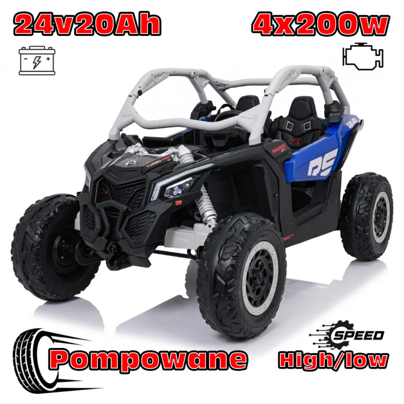 Buggy Maverick Turbo RR Ultimate Niebieski – Pompowane Koła, 24V20ah, 4x200W, 2 tryby jazdy