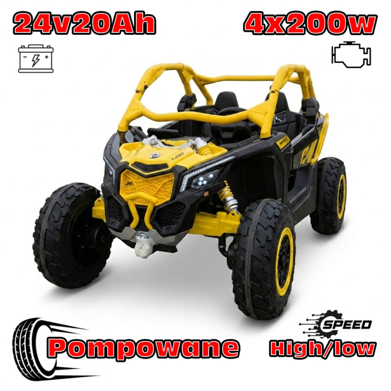 Buggy Maverick Turbo RR Ultimate Żółty – Pompowane Koła, 24V20ah, 4x200W, 2 tryby jazdy