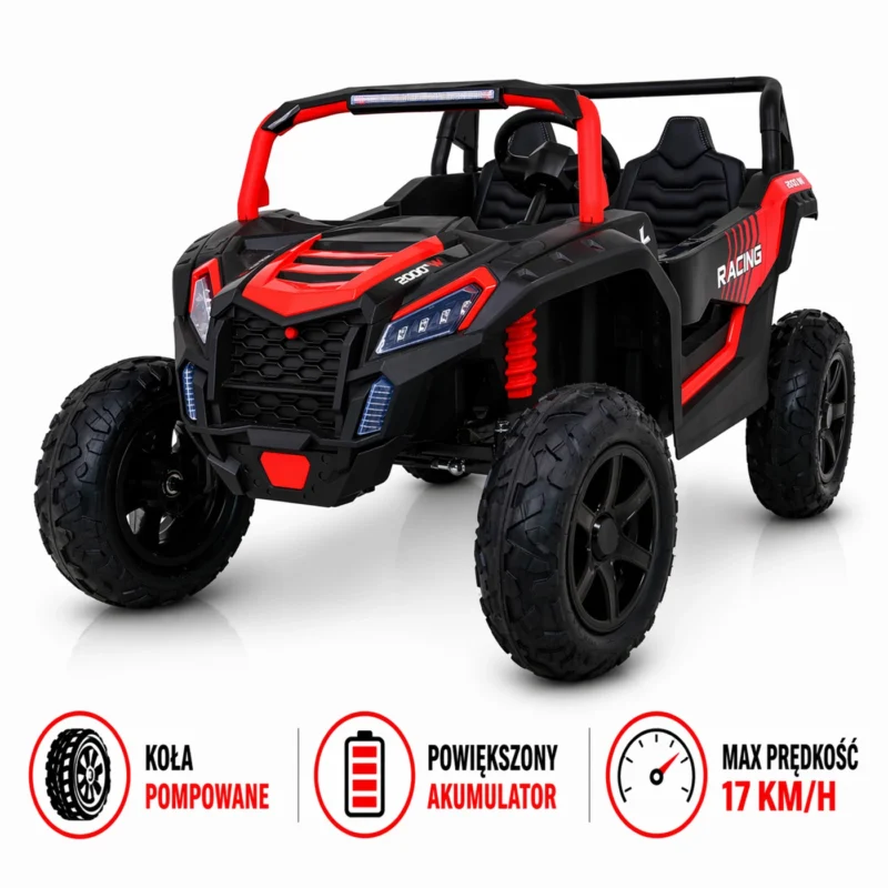 Buggy ATV Strong Racing Pro Terrain Czerwony 24V 2-osobowy – Pompowane Koła, 17 km/h, Auto na Akumulator dla Dzieci 3–8 lat