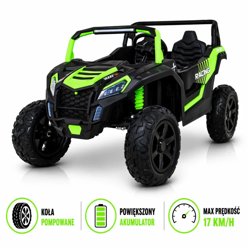 Buggy ATV Strong Racing Pro Terrain Zielony 24V 2-osobowy – Pompowane Koła, 17 km/h, Auto na Akumulator dla Dzieci 3–8 lat