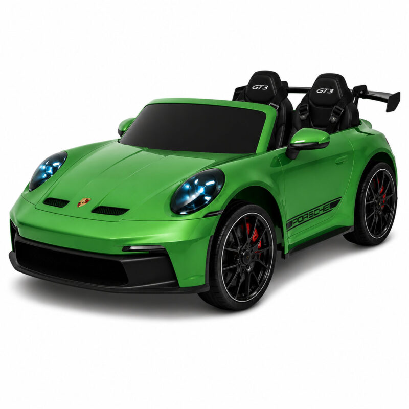 Pojazd Dla Dzieci Porsche 911 GT3 Zielony Lakierowany – Podwójne Siedzenie, Koła EVA, Światła LED, Audio