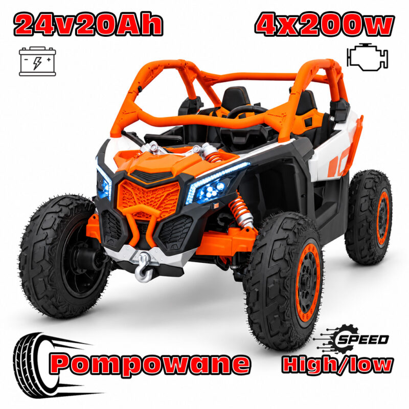 Buggy Maverick Turbo RR Ultimate Pomarańczowy – Pompowane Koła, 24V20ah, 4x200W, 2 tryby jazdy